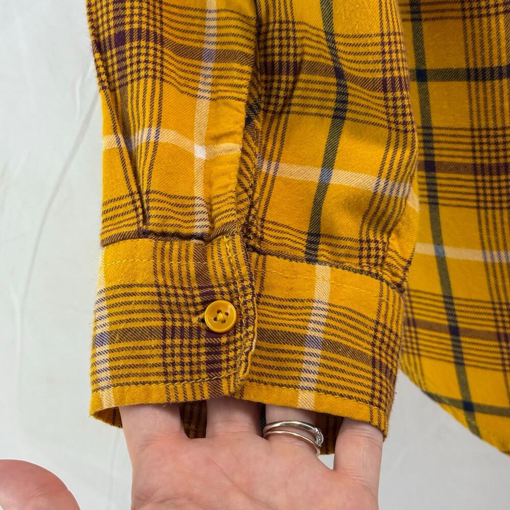 Terra & Sky women’s 2X high low button down plaid embroidered yellow top - Picture 4 of 11